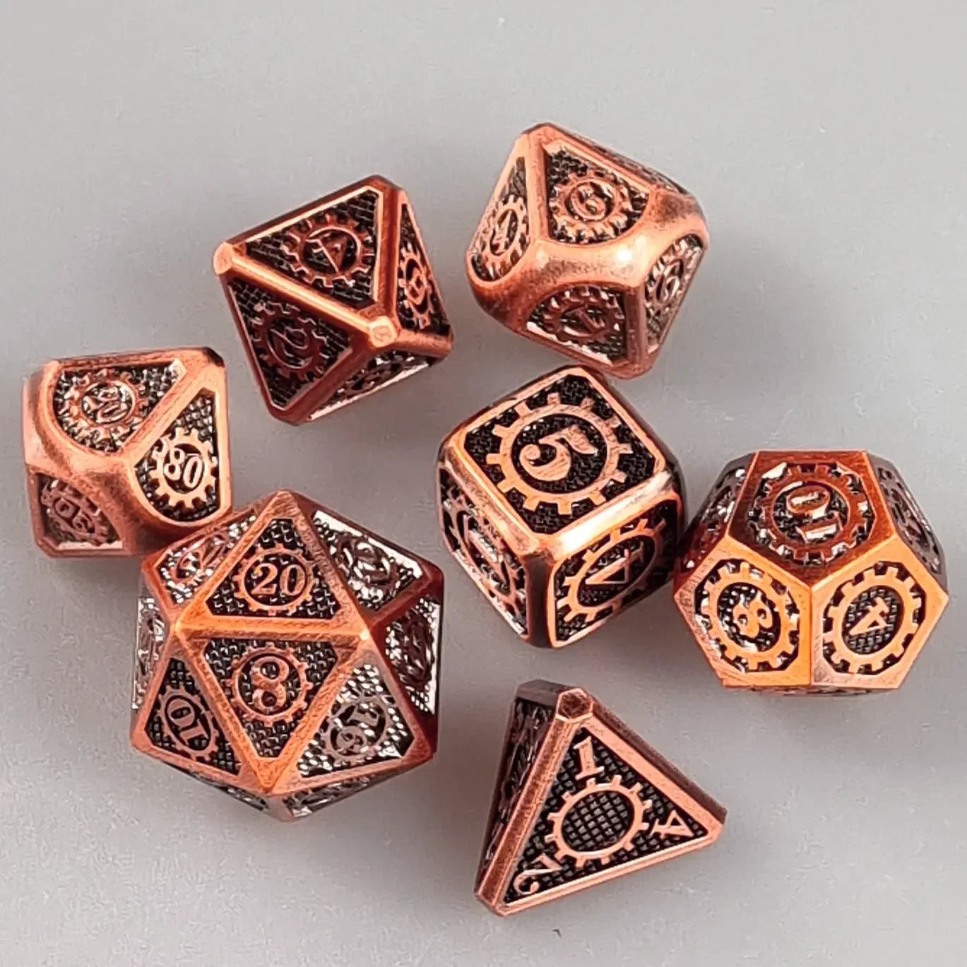 Steampunk Cogs & Gears Metal DnD Dice Set DiceBag.co.uk