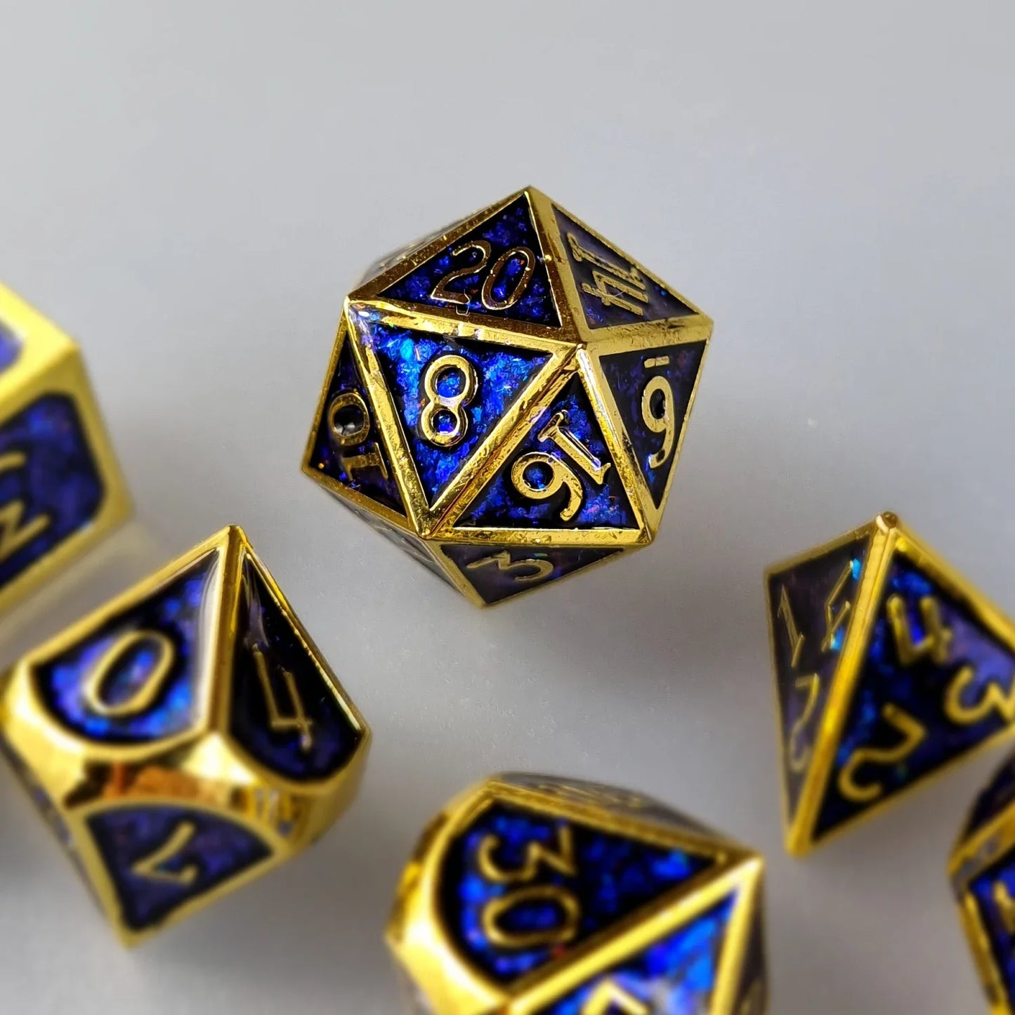 Glittering Sapphire Metal DnD Dice Set DiceBag.co.uk
