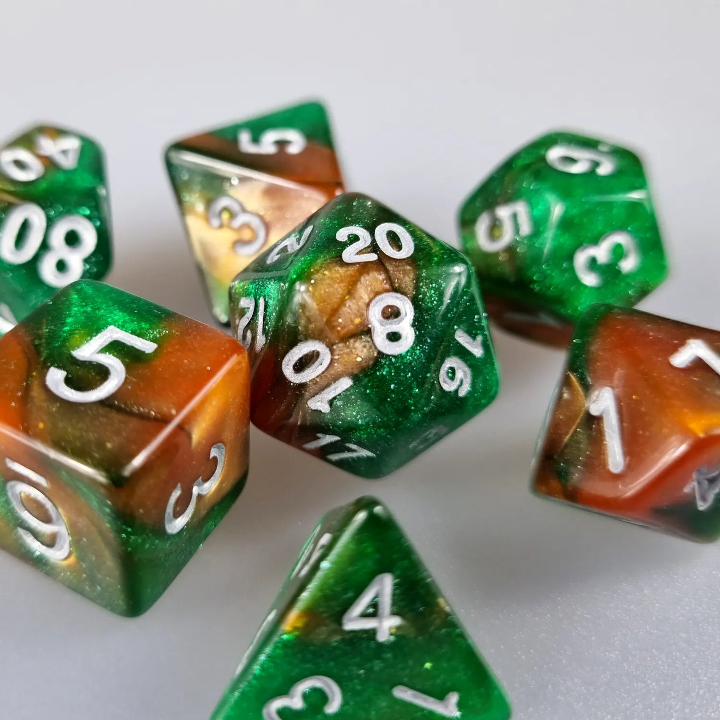 Green & Gold Cosmos Dungeons & Dragons Dice Set DiceBag.co.uk